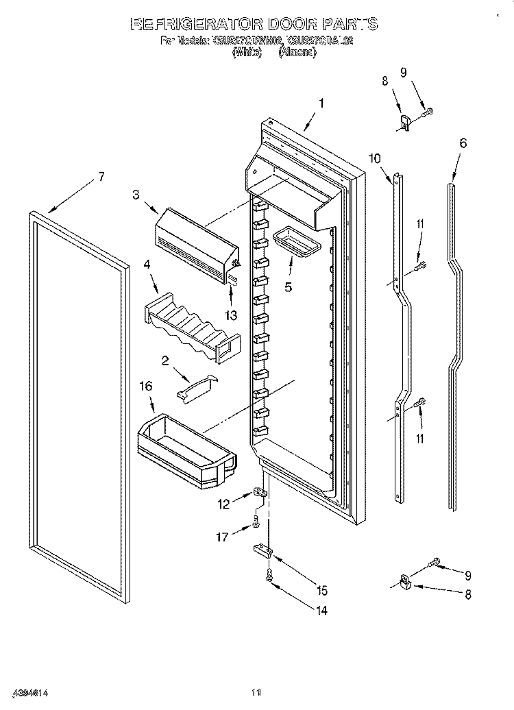 REFRIGERATOR DOOR Diagram and Parts List for KSUS27QDAL02  KitchenAid Refrigerator