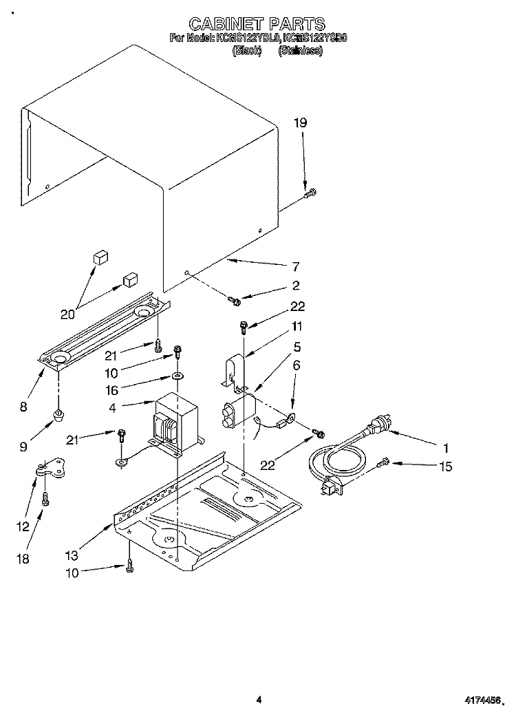CABINET Diagram and Parts List for KCMS122YBL0  KitchenAid Microwave