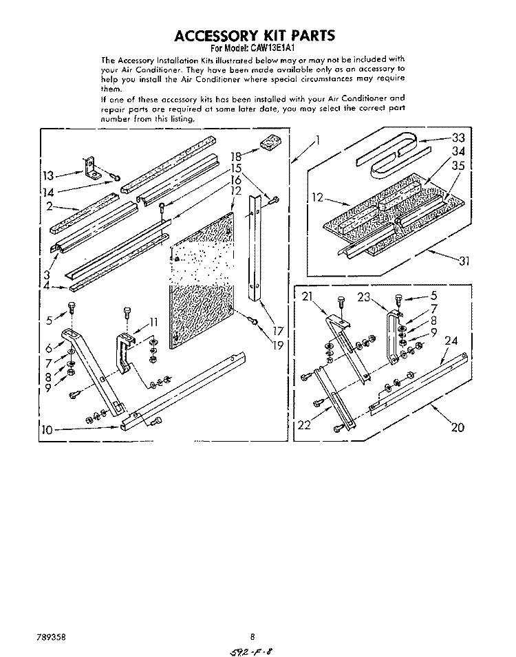 ACCESSORY KIT Diagram and Parts List for CAW13E1A1  Whirlpool Air Conditioner
