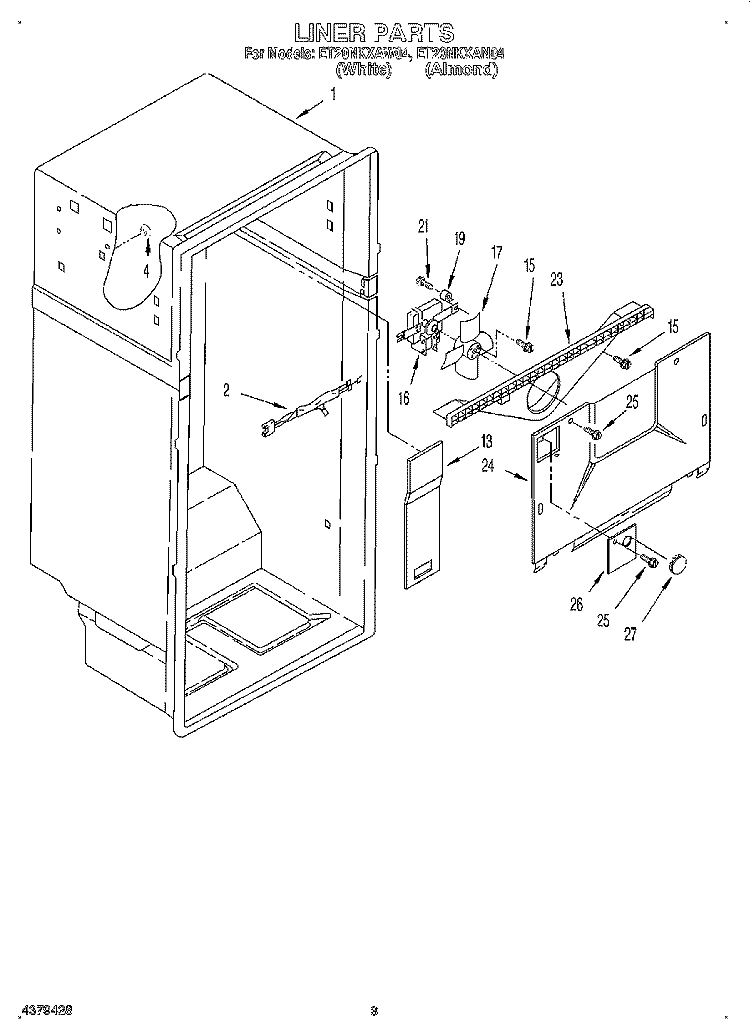 LINER Diagram and Parts List for ET20NKXAN04  Whirlpool Refrigerator