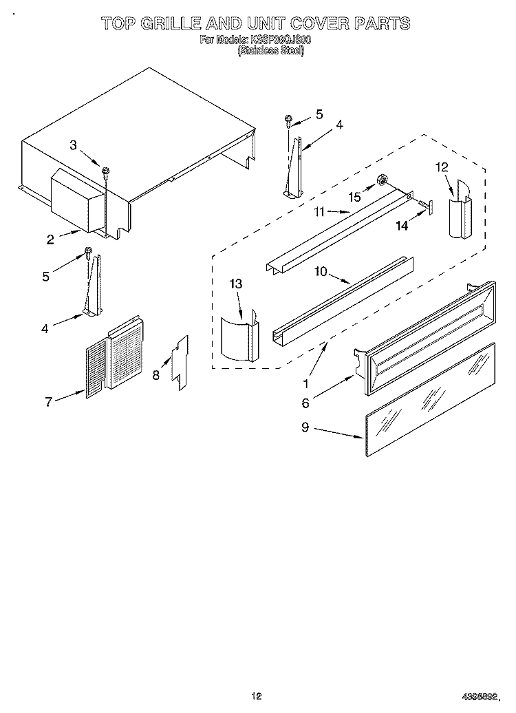 TOP GRILLE AND UNIT COVER Diagram and Parts List for KSSP36QJS00  KitchenAid Refrigerator