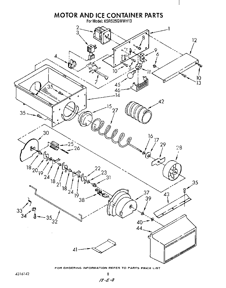MOTOR AND ICE CONTAINER Diagram and Parts List for KSRS25QWAL13  KitchenAid Refrigerator