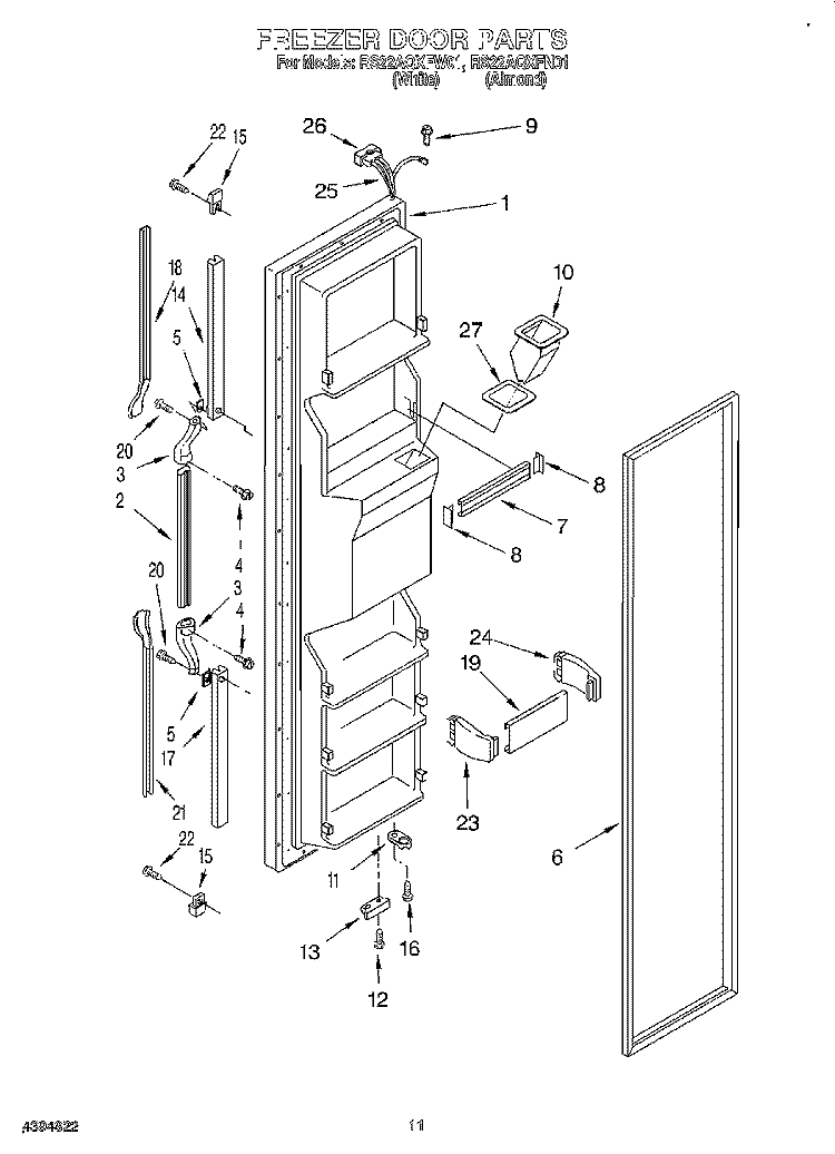 FREEZER DOOR Diagram and Parts List for RS22AQXFN01  Roper Refrigerator