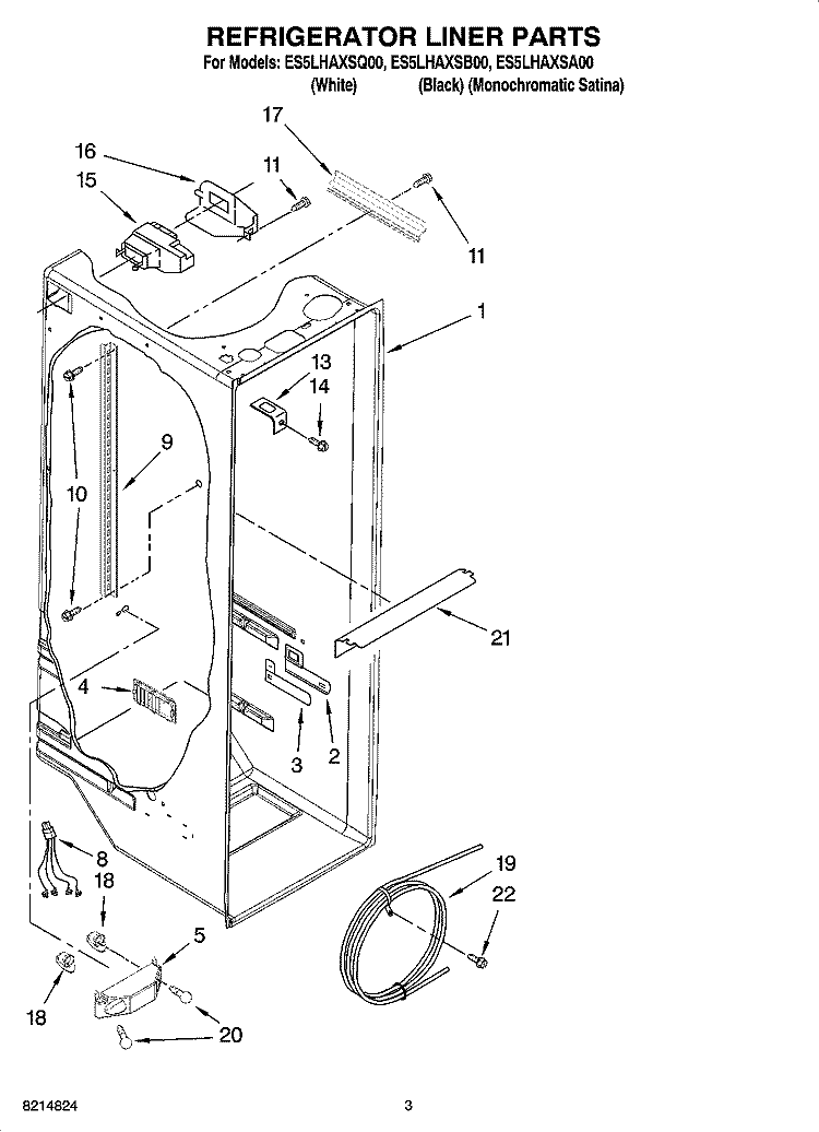REFRIGERATOR LINER PARTS Diagram and Parts List for ES5LHAXSQ00  Whirlpool Refrigerator