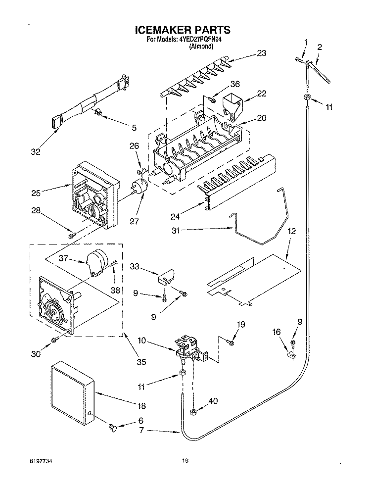 ICEMAKER, OPTIONAL Diagram and Parts List for 4YED27PQFN04  Whirlpool Refrigerator