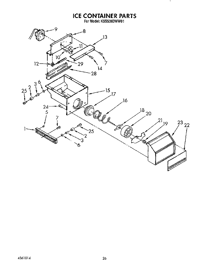 ICE CONTAINER Diagram and Parts List for KSSS36DWW01  KitchenAid Refrigerator