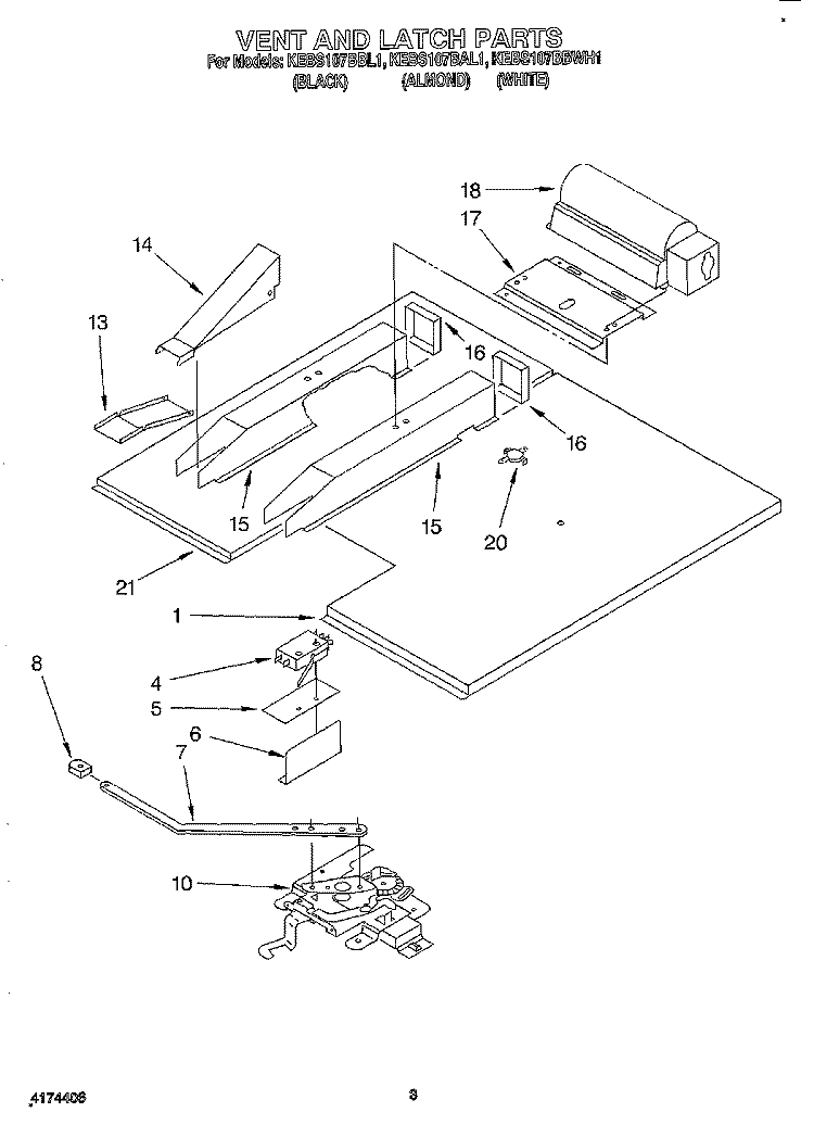 VENT AND LATCH Diagram and Parts List for KEBS107BAL1  KitchenAid Wall Oven