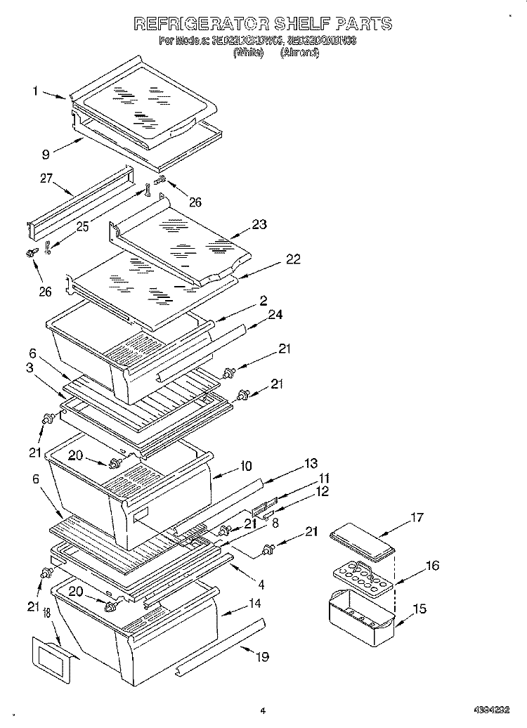 REFRIGERATOR SHELF Diagram and Parts List for 3ED22DQXDN03  Whirlpool Refrigerator