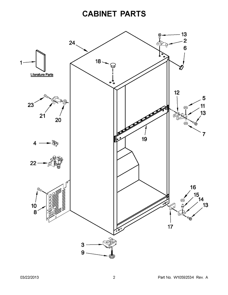 CABINET PARTS Diagram and Parts List for W8TXNGZBB00  Whirlpool Refrigerator