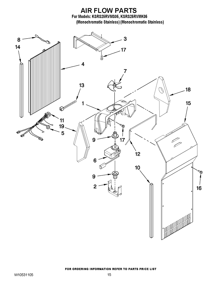 AIR FLOW PARTS Diagram and Parts List for KSRS25RVMK05  KitchenAid Refrigerator
