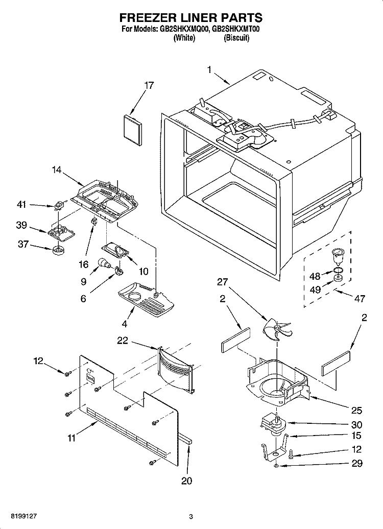 FREEZER LINER PARTS Diagram and Parts List for GB2SHKXMQ00  Whirlpool Refrigerator