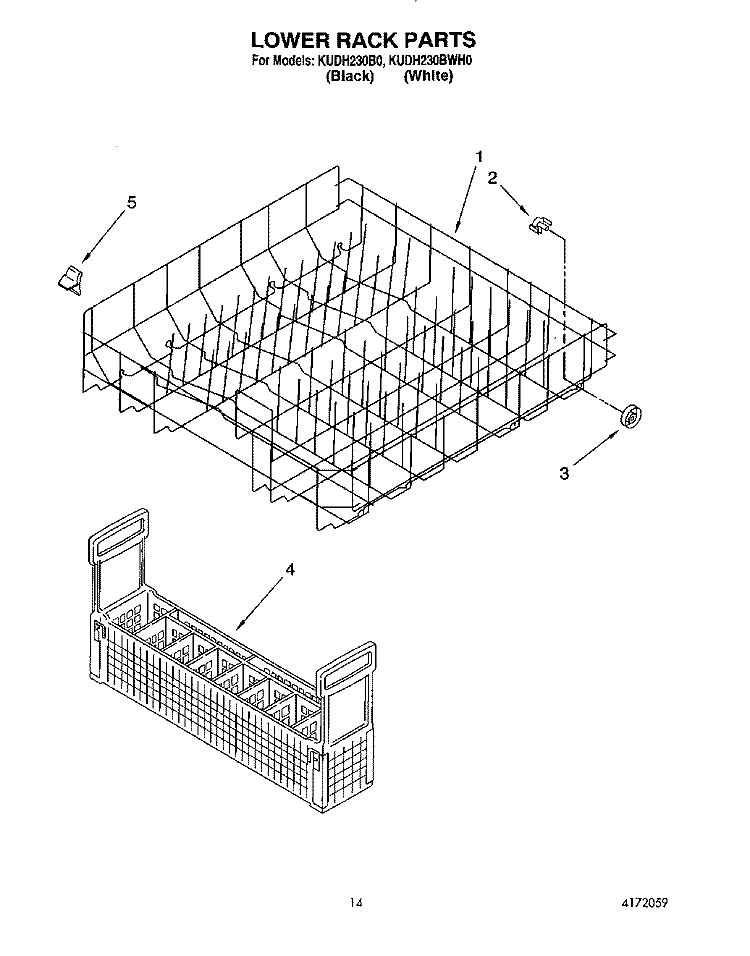LOWER RACK Diagram and Parts List for KUDH230B0  KitchenAid Dishwasher