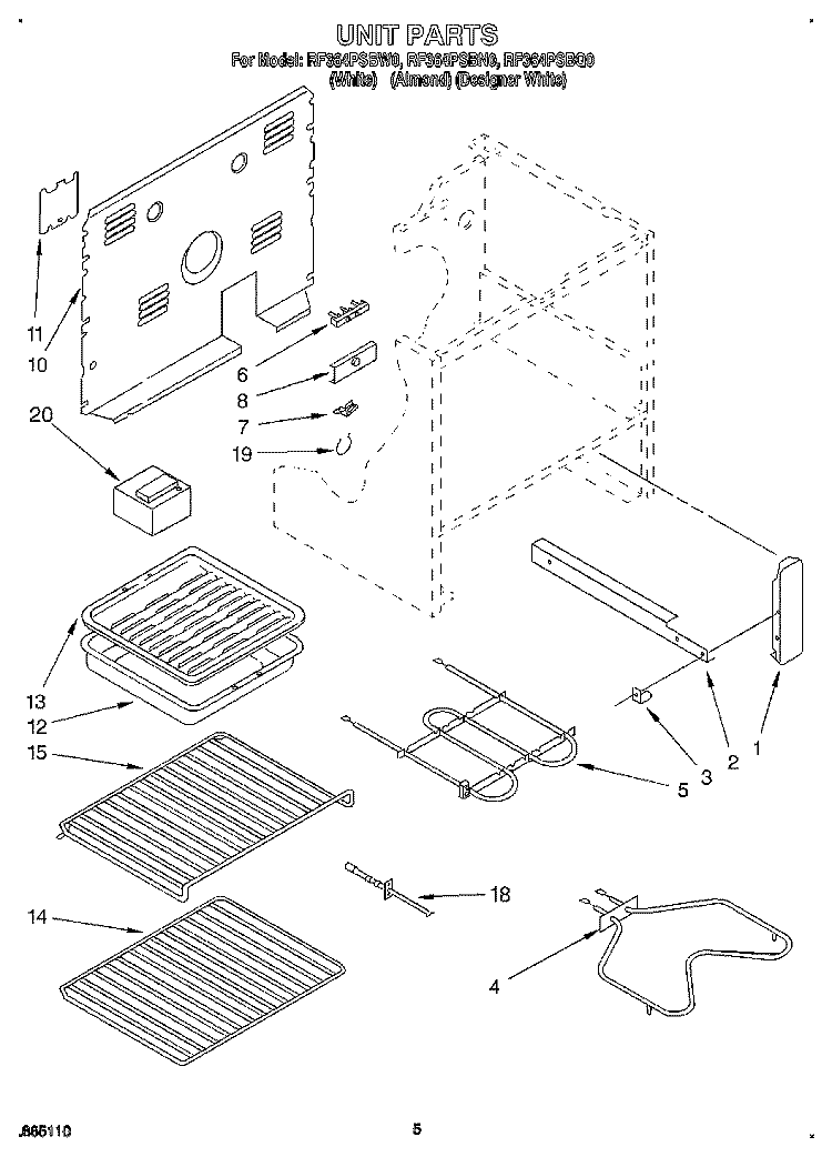 UNIT Diagram and Parts List for RF364PSBN0  Whirlpool Range