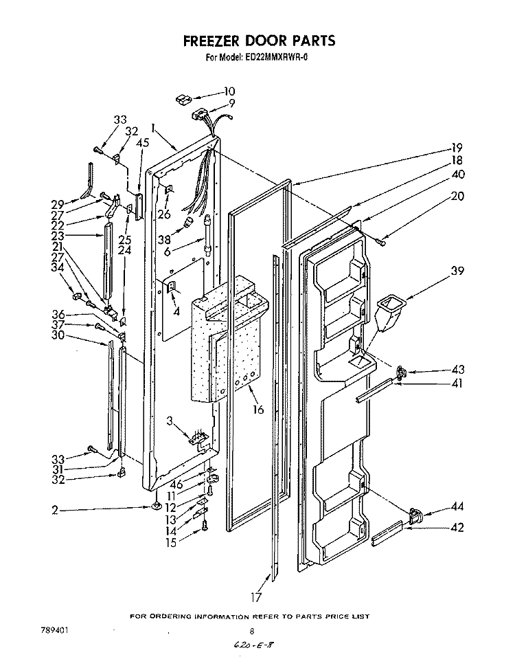 FREEZER DOOR Diagram and Parts List for ED22MMXRWR0  Whirlpool Refrigerator