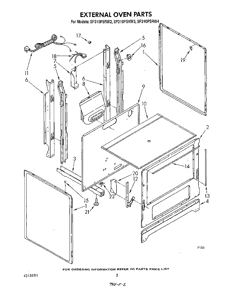 EXTERNAL OVEN Diagram and Parts List for SF310PSRW4  Whirlpool Range