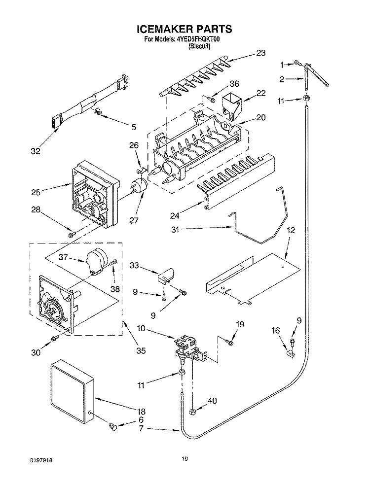 ICEMAKER Diagram and Parts List for 4YED5FHQKT00  Whirlpool Refrigerator
