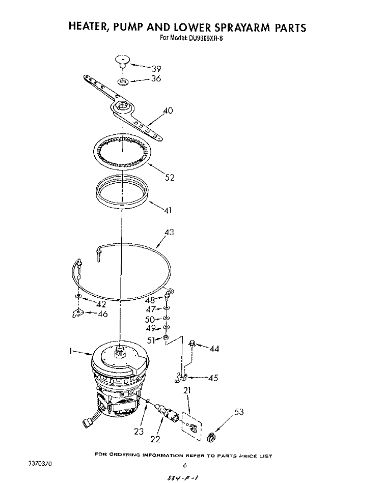 HEATER, PUMP, AND LOWER SPRAYARM Diagram and Parts List for DU9000XR8  Whirlpool Dishwasher