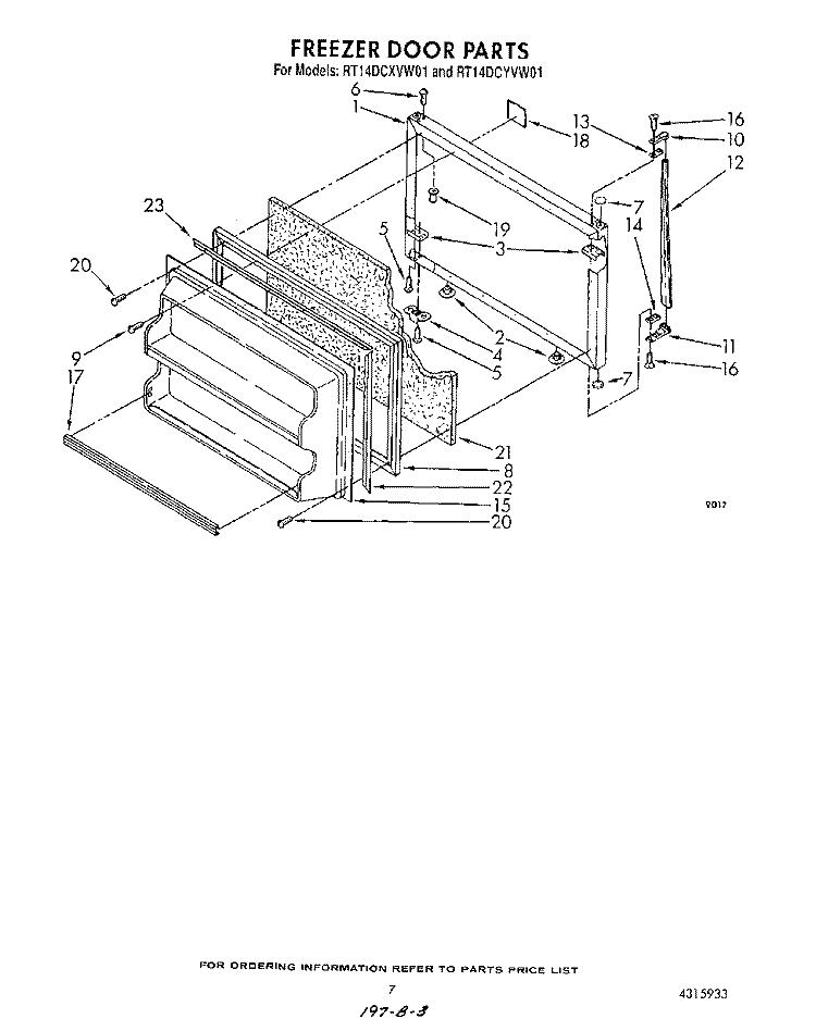 FREEZER DOOR Diagram and Parts List for RT14DCYVW01  Roper Refrigerator