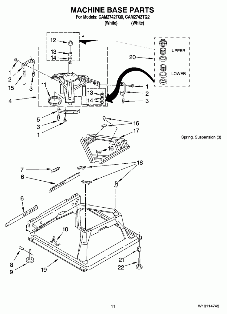 MACHINE BASE PARTS Diagram and Parts List for CAM2742TQ2  Whirlpool Washer