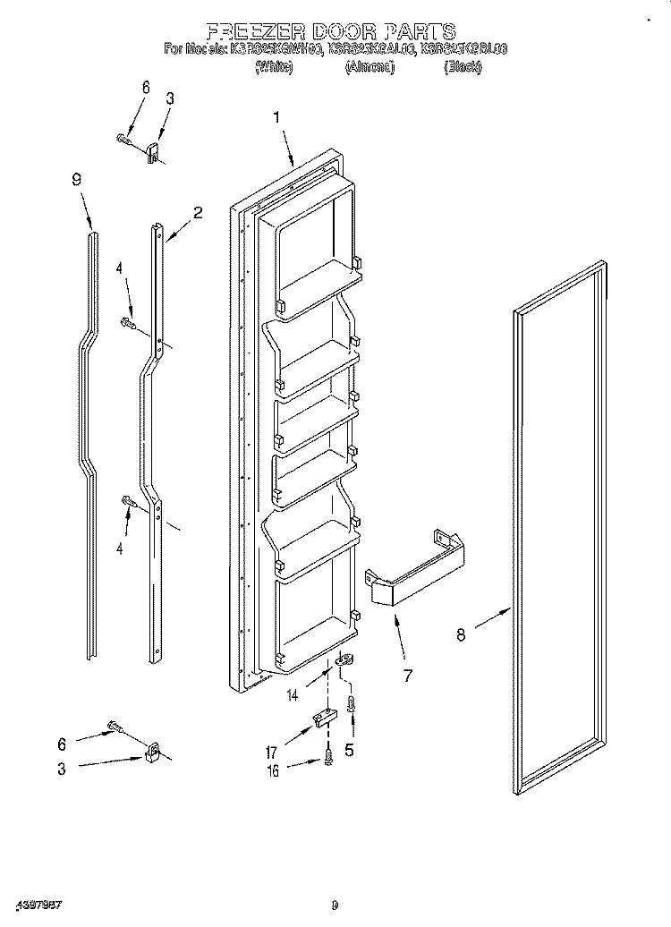 FREEZER DOOR Diagram and Parts List for KSRS25KGAL00  KitchenAid Refrigerator