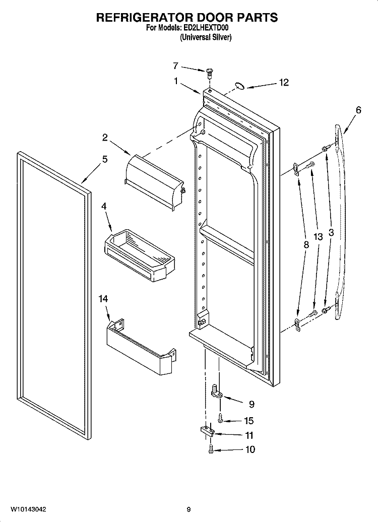 REFRIGERATOR DOOR PARTS Diagram and Parts List for ED2LHEXTD00  Whirlpool Refrigerator