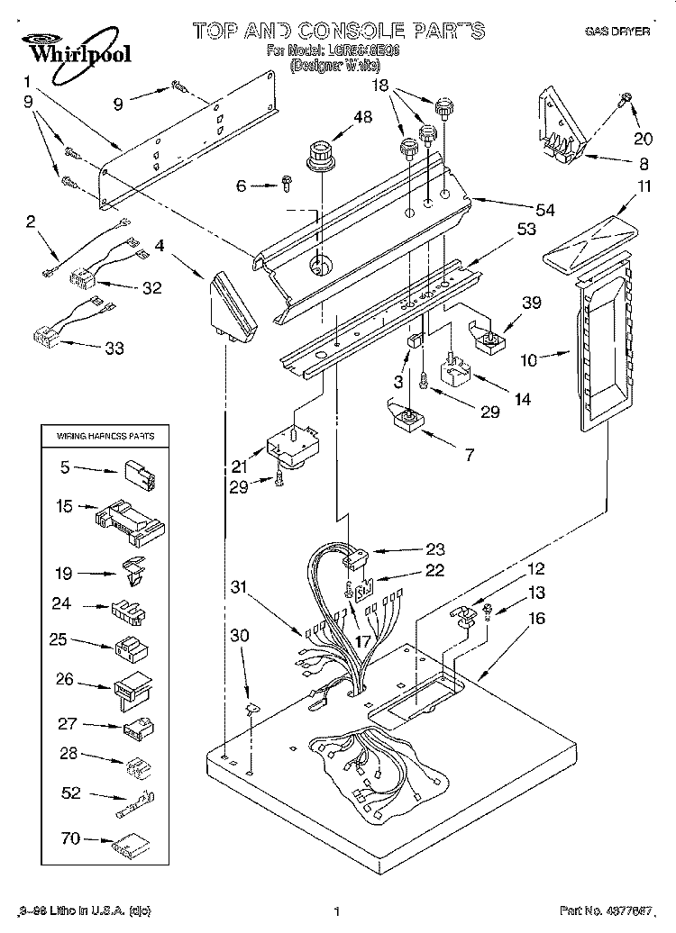 TOP AND CONSOLE, LIT/OPTIONAL Diagram and Parts List for LGR5848EQ6  Whirlpool Dryer
