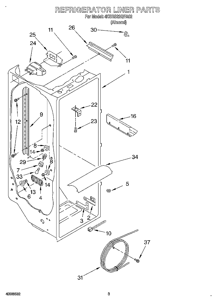 REFRIGERATOR LINER Diagram and Parts List for 4KSRS22QFA02  KitchenAid Refrigerator