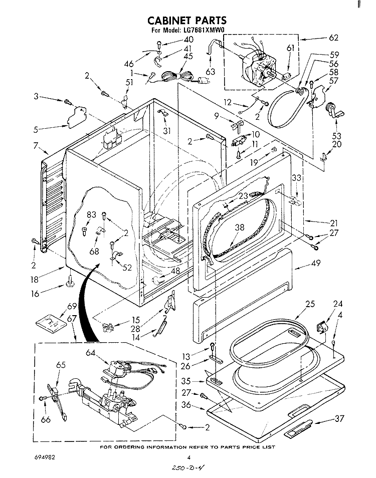 CABINET Diagram and Parts List for LG7681XMW0  Whirlpool Dryer