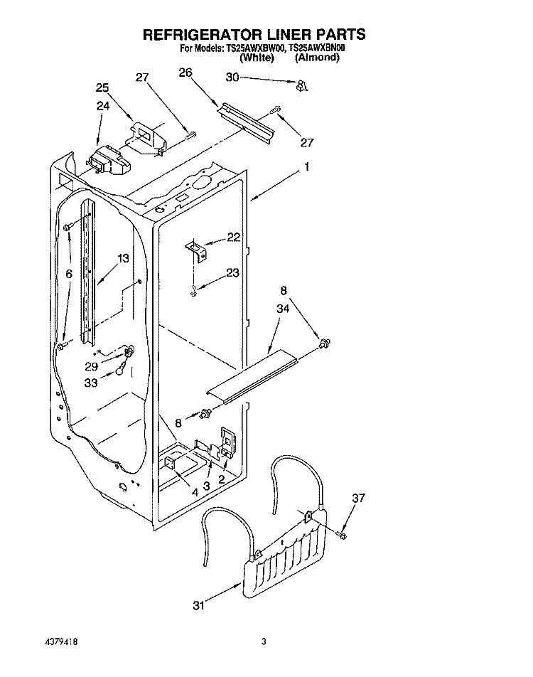 REFRIGERATOR LINER Diagram and Parts List for TS25AWXBW00  Estate Refrigerator