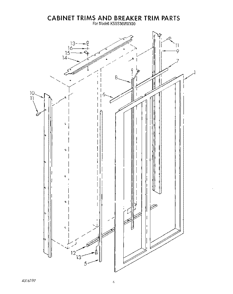 CABINET TRIMS AND BREAKER TRIM Diagram and Parts List for KSSS36MWX00  KitchenAid Refrigerator