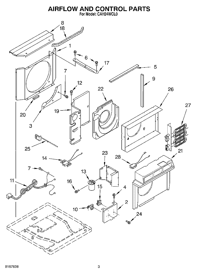 AIR FLOW AND CONTROL Diagram and Parts List for CAH24WCL0  Crosley Air Conditioner