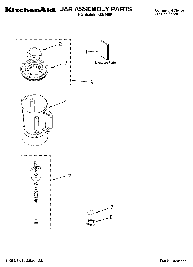 JAR ASSEMBLY PARTS Diagram and Parts List for KCB148P  KitchenAid Blender