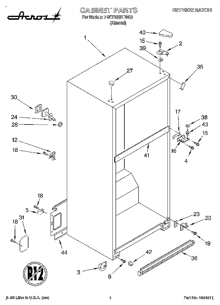 CABINET Diagram and Parts List for 7MET18GKDN00  Whirlpool Refrigerator