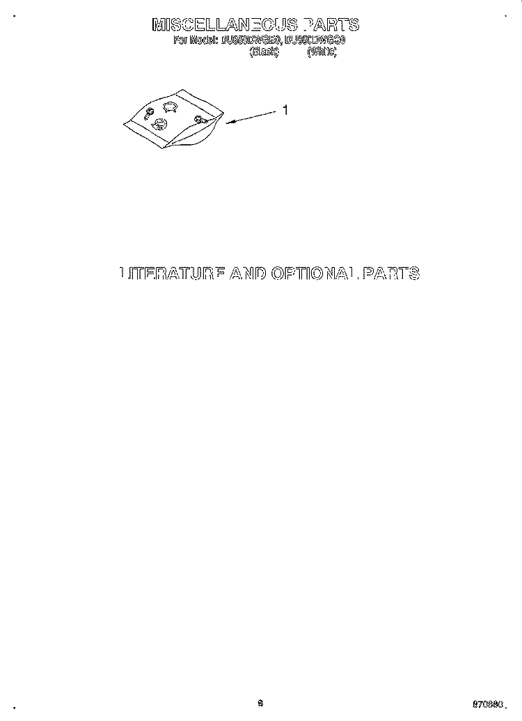 MISCELLANEOUS, LIT/OPTIONAL Diagram and Parts List for DU850DWGB0  Whirlpool Dishwasher
