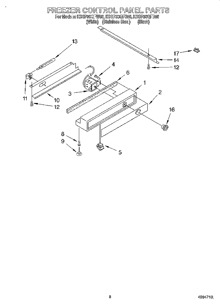 FREEZER CONTROL PANEL Diagram and Parts List for KSSP36QFB05  KitchenAid Refrigerator