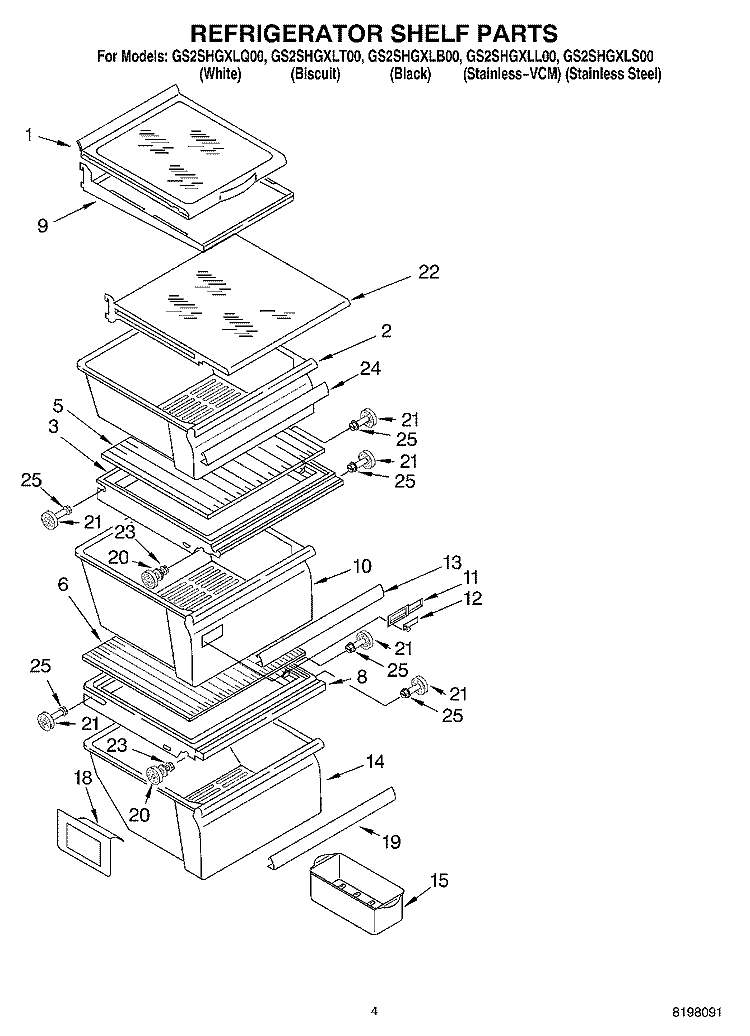REFRIGERATOR SHELF Diagram and Parts List for GS2SHGXLQ00  Whirlpool Refrigerator