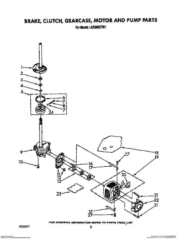 BRAKE, CLUTCH, GEARCASE, MOTOR AND PUMP Diagram and Parts List for LA5580XTG1  Whirlpool Washer