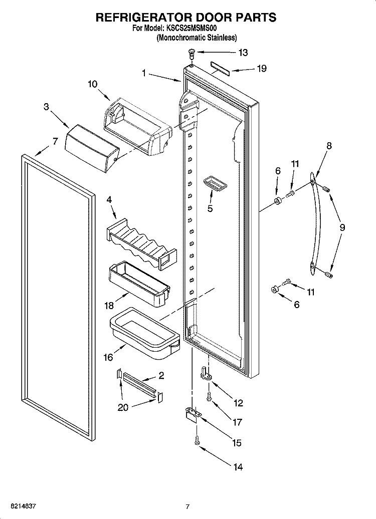 REFRIGERATOR DOOR PARTS Diagram and Parts List for KSCS25MSMS00  KitchenAid Refrigerator