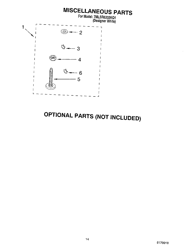 MISCELLANEOUS Diagram and Parts List for 7MLSR6332KQ1  Whirlpool Washer