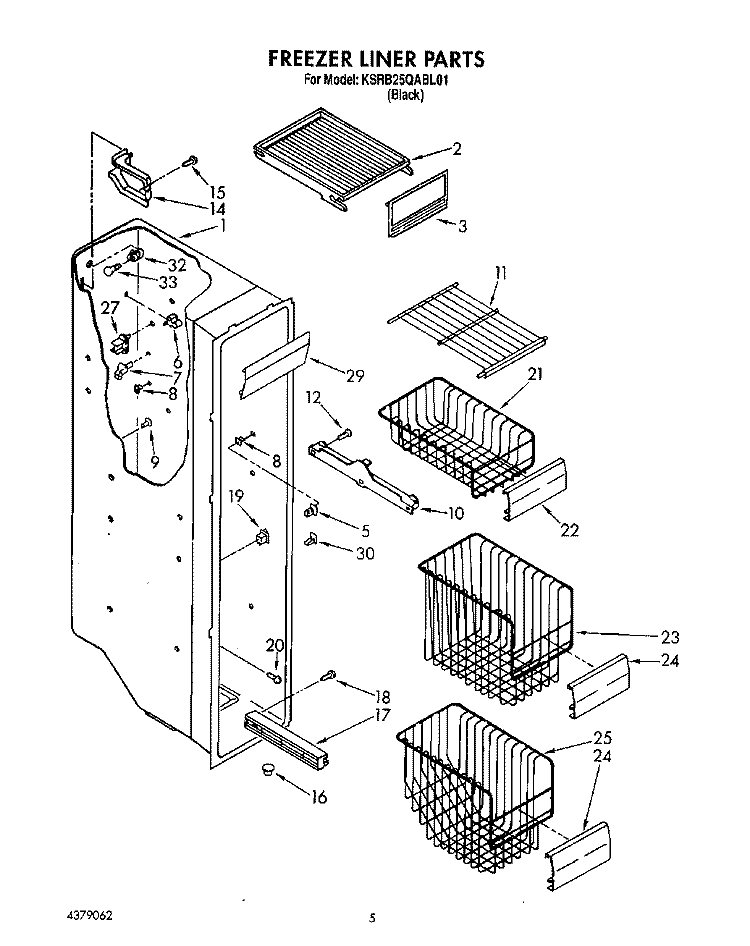 FREEZER LINER Diagram and Parts List for KSRB25QABL01  KitchenAid Refrigerator