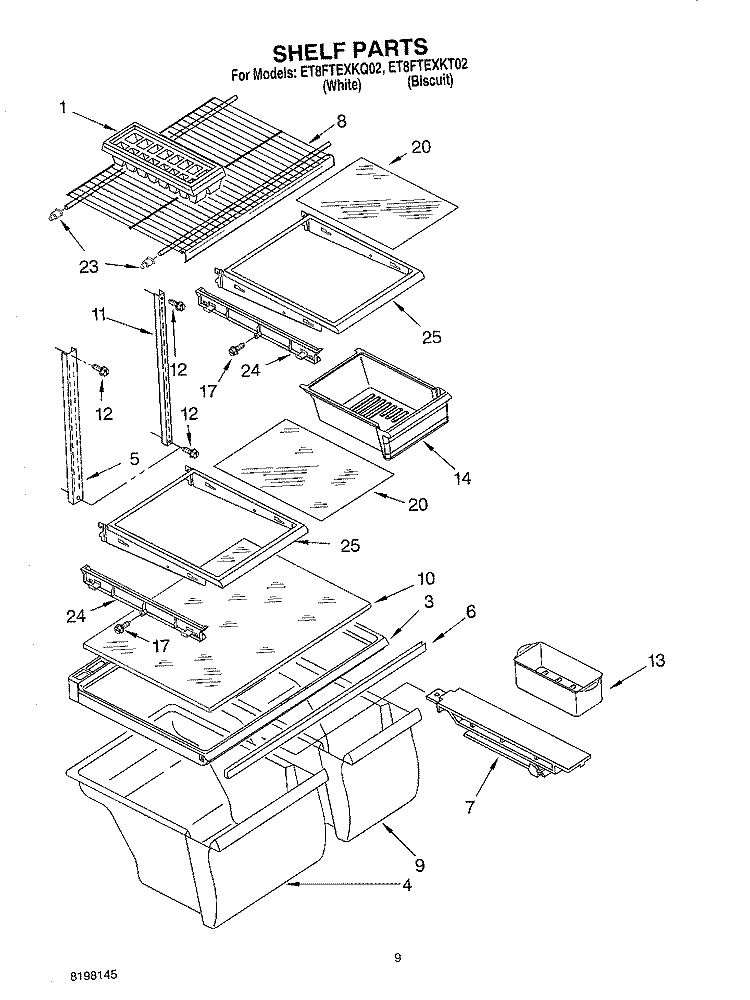 SHELF, OPTIONAL Diagram and Parts List for ET8FTEXKT02  Whirlpool Refrigerator
