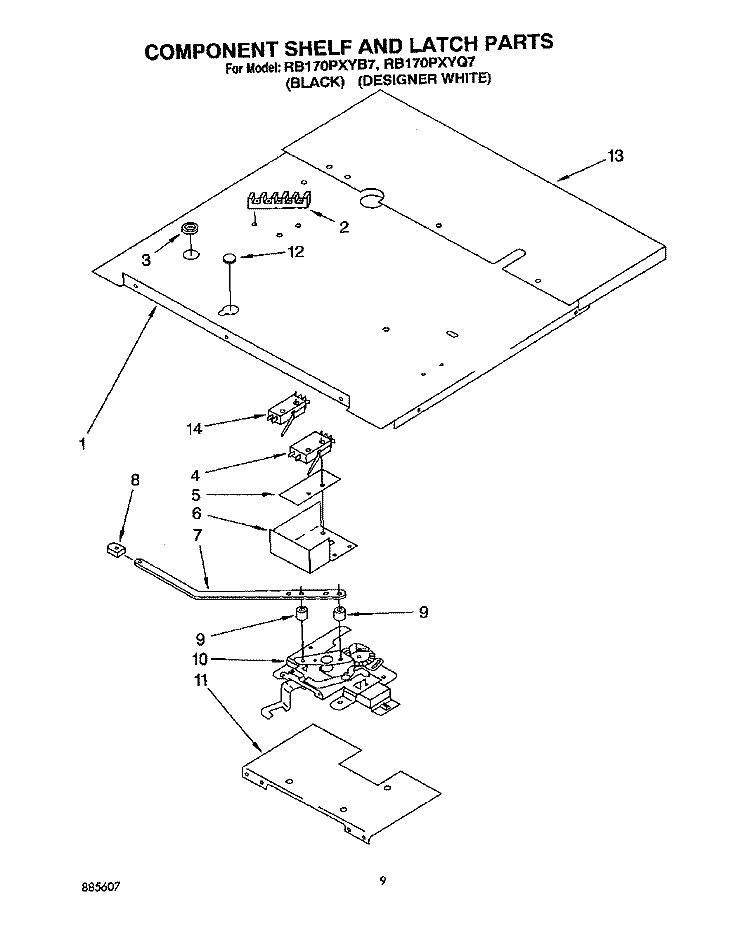 COMPONENT SHELF AND LATCH Diagram and Parts List for RB170PXYB7  Whirlpool Wall Oven