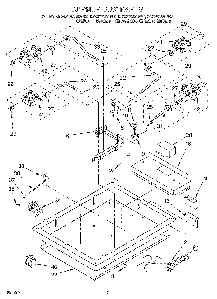 BURNER BOX Diagram and Parts List for KGCG260SAL5  KitchenAid Cooktop