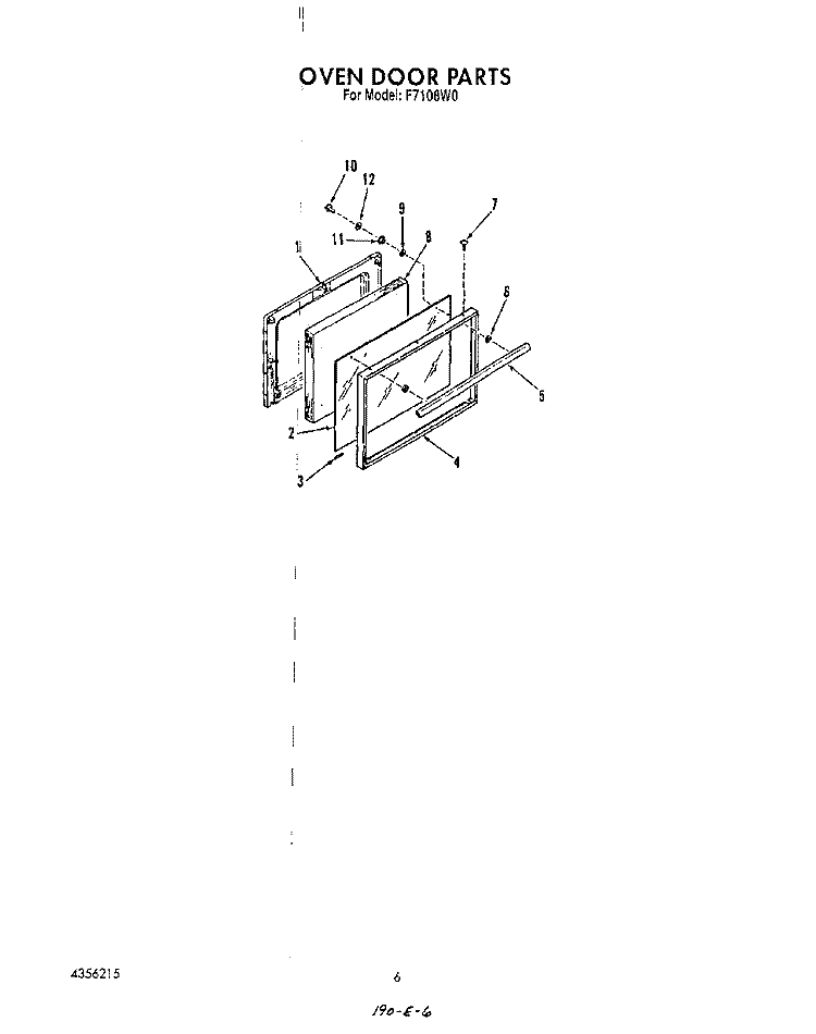 OVEN DOOR Diagram and Parts List for F7108^0  Whirlpool Range