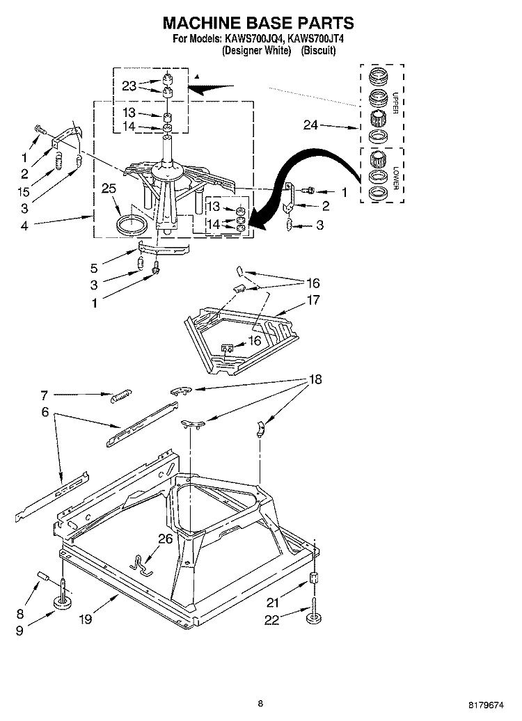 MACHINE BASE Diagram and Parts List for KAWS700JQ4  KitchenAid Washer