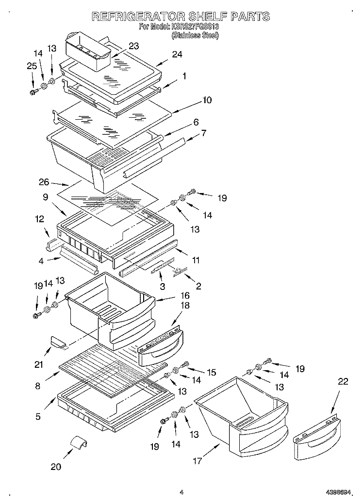 REFRIGERATOR SHELF Diagram and Parts List for KSRS27FGSS13  KitchenAid Refrigerator