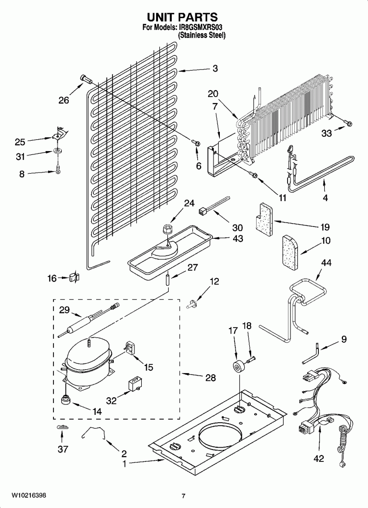 UNIT PARTS Diagram and Parts List for IR8GSMXRS03  Whirlpool Refrigerator