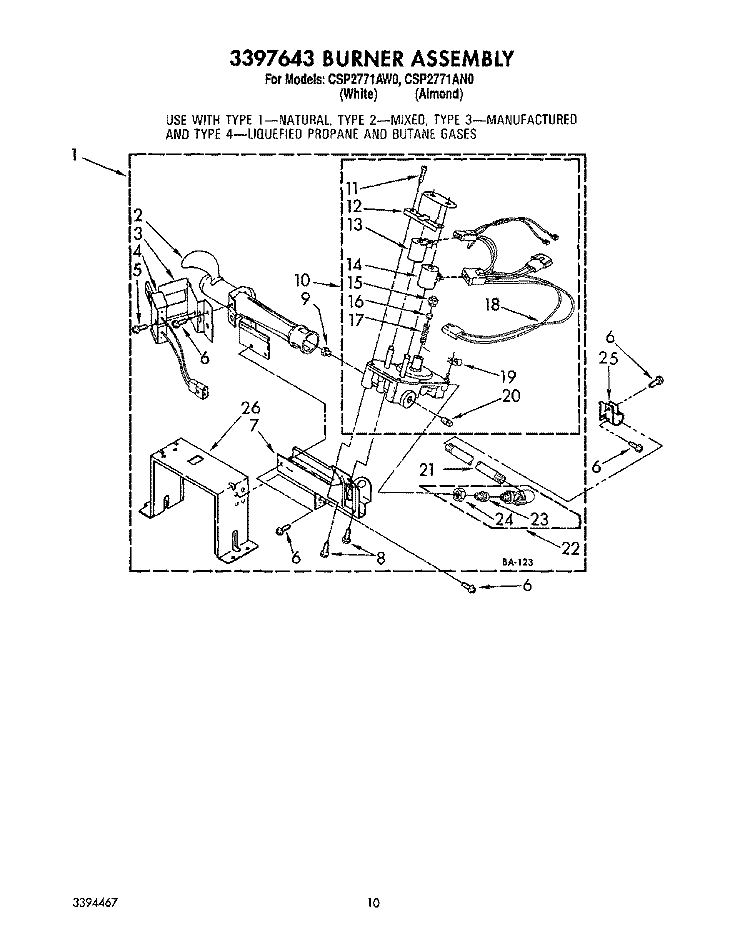 3397643 BURNER ASSEMBLY Diagram and Parts List for CSP2771AN0  Whirlpool Dryer