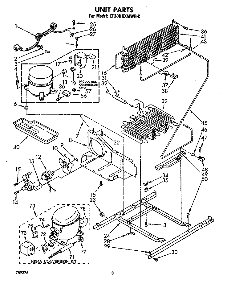 UNIT Diagram and Parts List for ET20HKXMWR2  Whirlpool Refrigerator