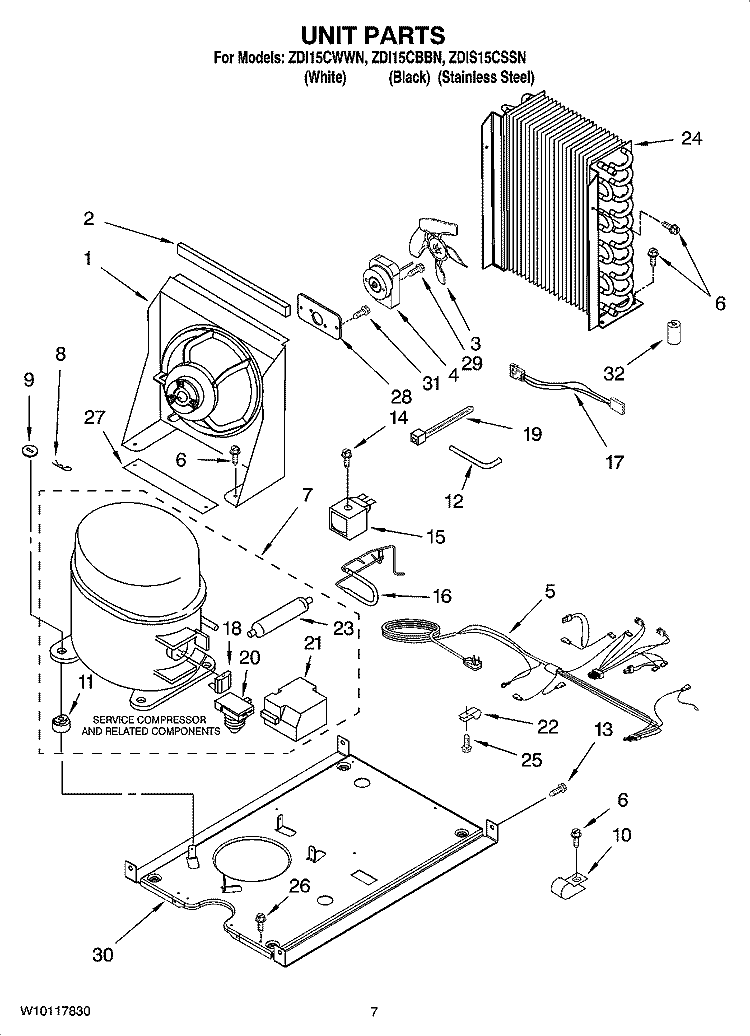 UNIT PARTS, OPTIONAL PARTS Diagram and Parts List for ZDIS15CSSN  General Electric Ice Maker